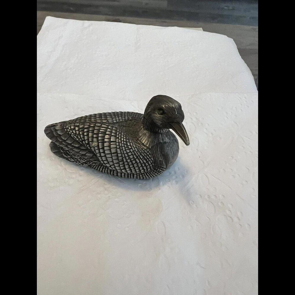 B & P Pewter Detailed Duck Miniature Figurine Dresser Decor Statue Vintage